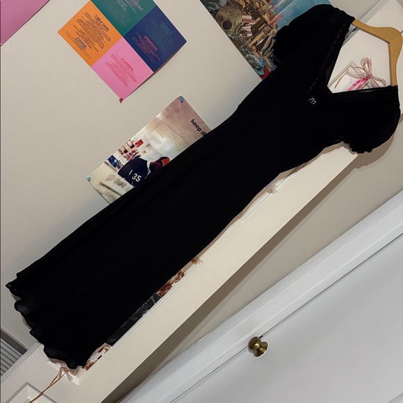 Vintage 90’s April Cornell Milkmaid Fairy Cocquette Midi Dress Medium Goth Black - Picture 16 of 17